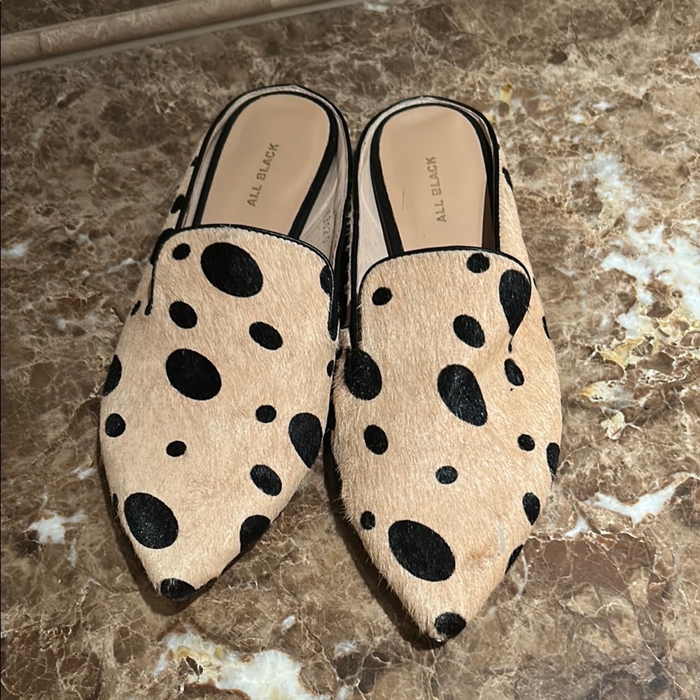 Black Tan and Black Mules with Polka Dot Design